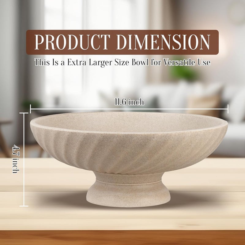 Deobath Large Resin Pedestal Decorative Bowl - Modern Fruit Bowl for Kitchen Counter - Handicraft Bowls for Home Decor - Key Bowl for Entry Table,Artificial Stone Beige - Image 4
